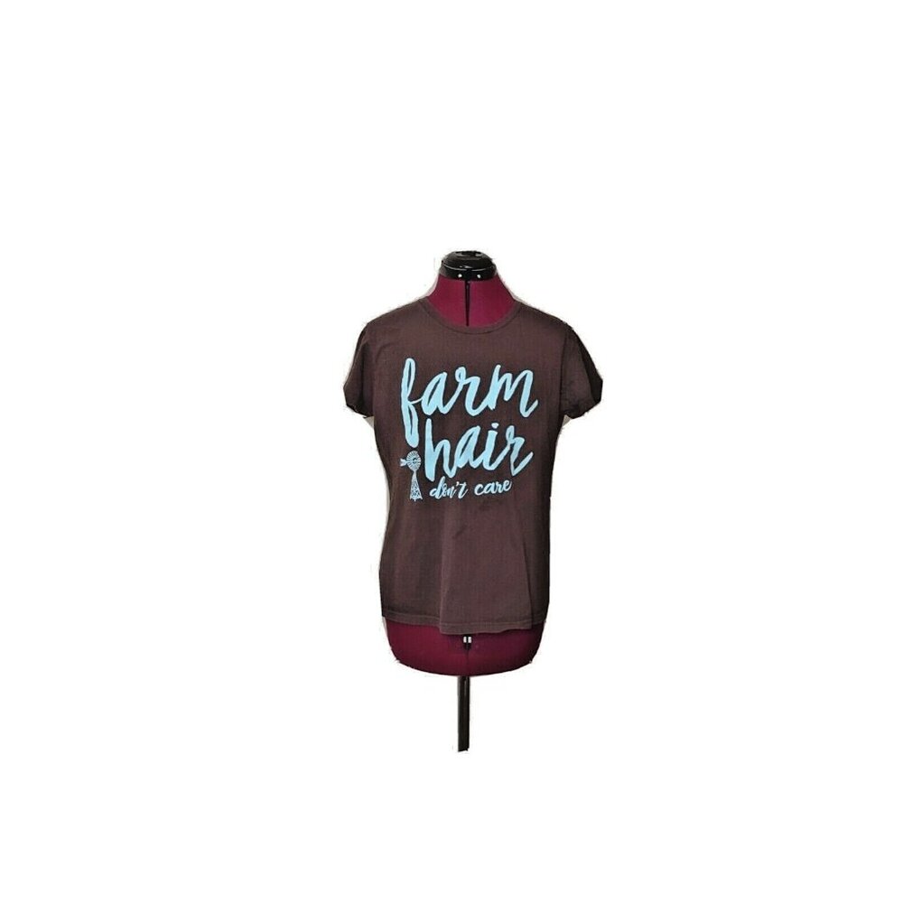 Lost Creek Outfitters T-Shirt Brown Green Womens Size Large Farm Hair Don’t Care
